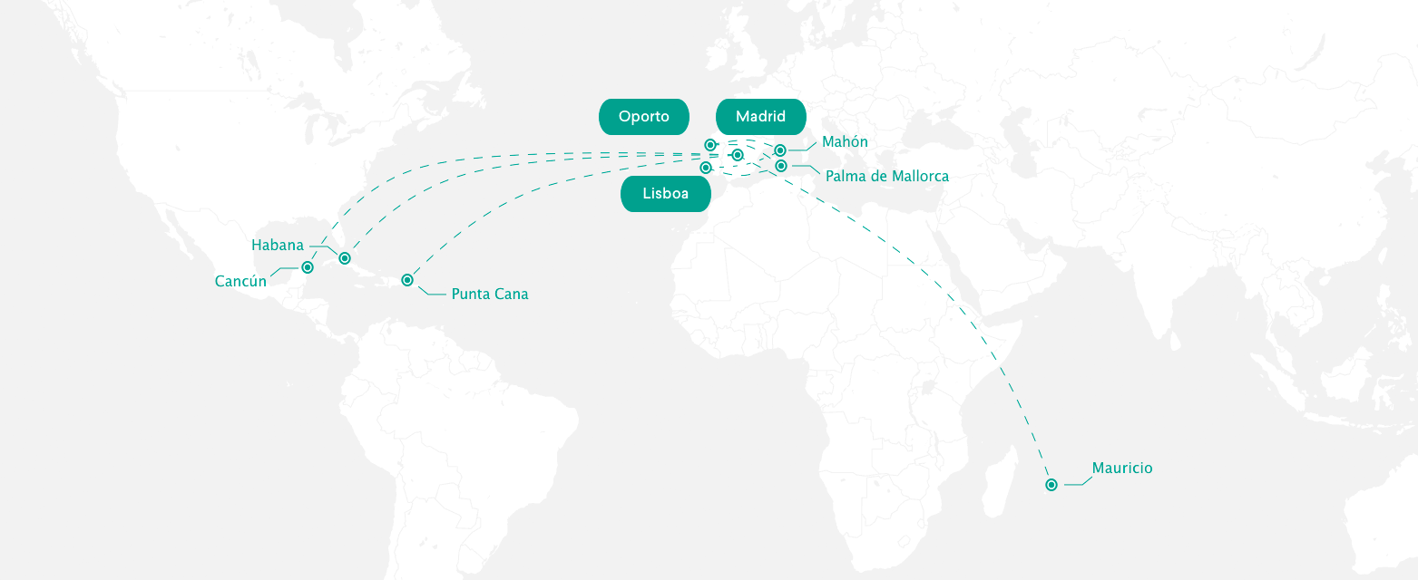 Mapa de destinos de Evelop